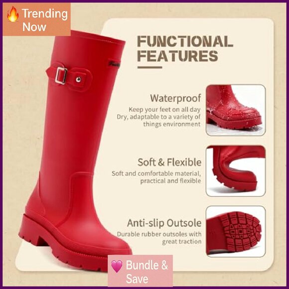 Knee High Waterproof Rain Boots Insulated Non-Slip Wide Calf Outdoor Work - Picture 6 of 7